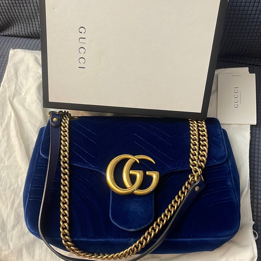 Gucci Marmont large velvet cobalt blue
